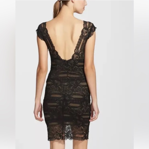 Nicole Miller Illusion Yoke Lace Sheath Dress Worn by Grace Sz L Black - Picture 3 of 12